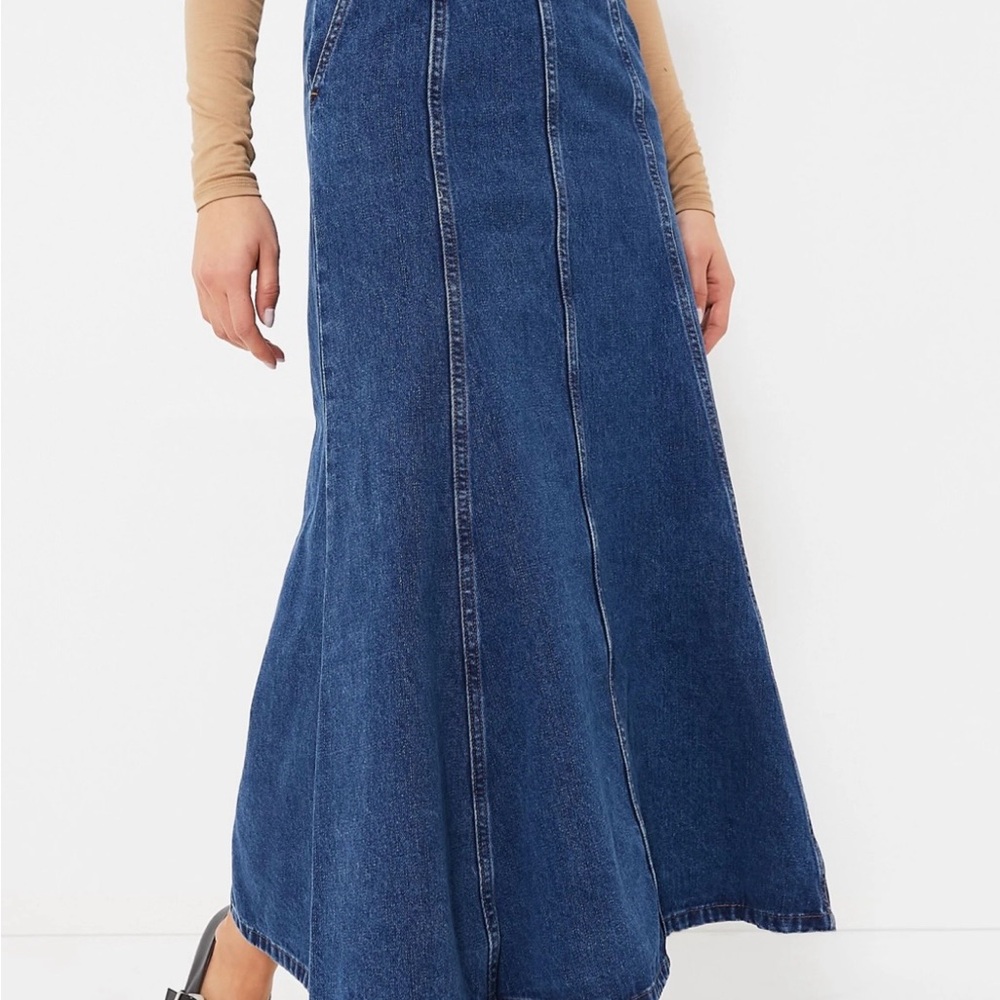Moon River Dark Wash Denim Maxi Skirt